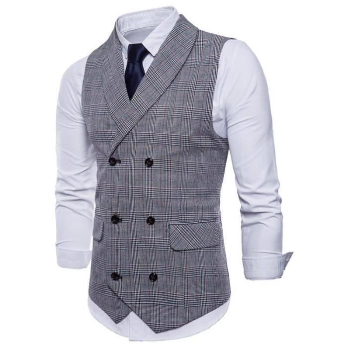 Gilet Homme de Costume à Carreaux Sans Manches Style Business