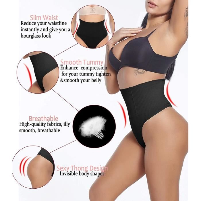 String Gainant Ventre Plat SIMIYA - Taille Haute, Ceinture Croisée, Maille Fine, Invisible Sous Les Vêtements, Noir XL