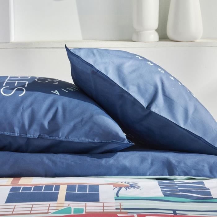 Parure de lit - TODAY - JAVA - 2 personnes - 240x220 cm - Coton - Imprimé Los Angeles - Bleu - Maison