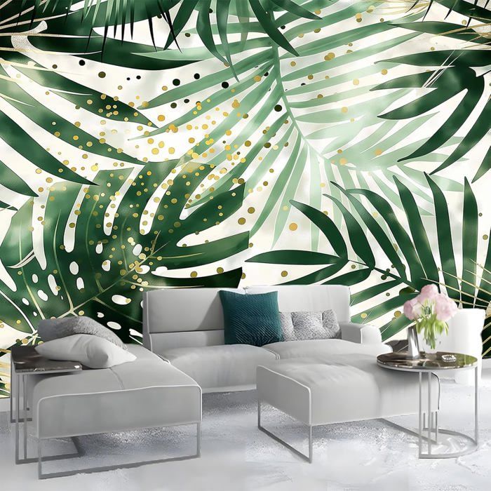 Papier Peint Feuilles Tropicales De La Jungle Vertes 400x280 cm 3D ...