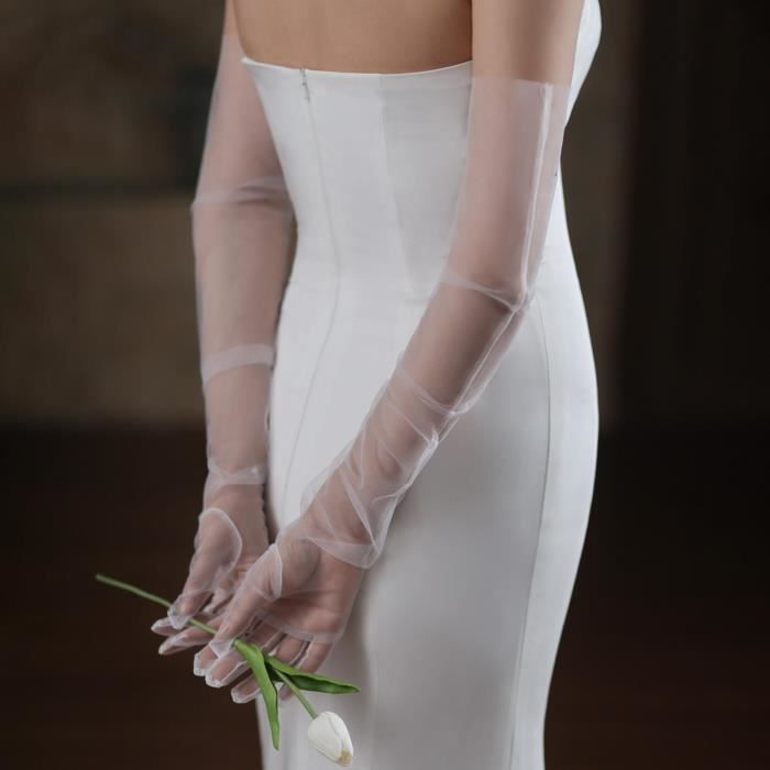 Tulle Bridal Gloves with Rhinestones Opera Gloves Elegant Elbow