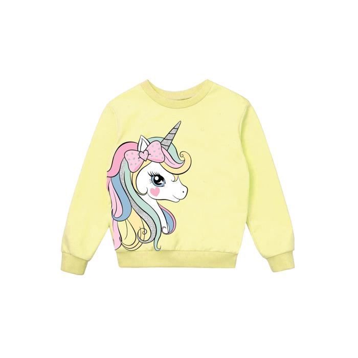 YOOJIA Fille Pull Sweat Shirt Licorne Enfant Blouse T Shirt a Manches Longues Crop Top Automne Vetements de Sport 3 16 Ans Jaune Cdiscount Pret a Porter