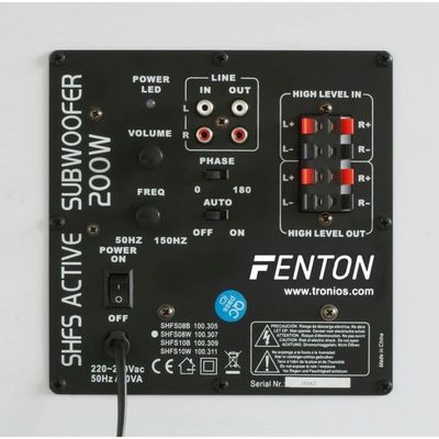 Caisson De Basse Actif Fenton SHFS08B 200W - Subwoofer Home Cinéma/HiFi 8" Bass-Reflex - Noir