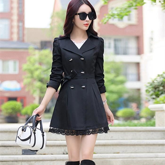 Manteau Trench Coat pour femmes en dentelle grande taille croise fin en dentelle vetement 5 couleurs TR004 Type black Blanc Cdiscount Pret a Porter