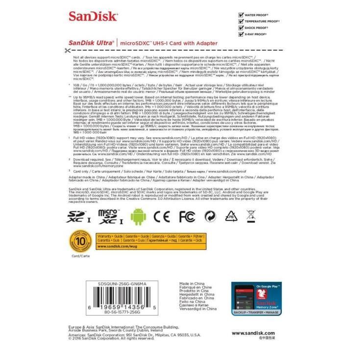 SanDisk Ultra MicroSDXC 256 Go Classe 10 Carte Mémoire pour