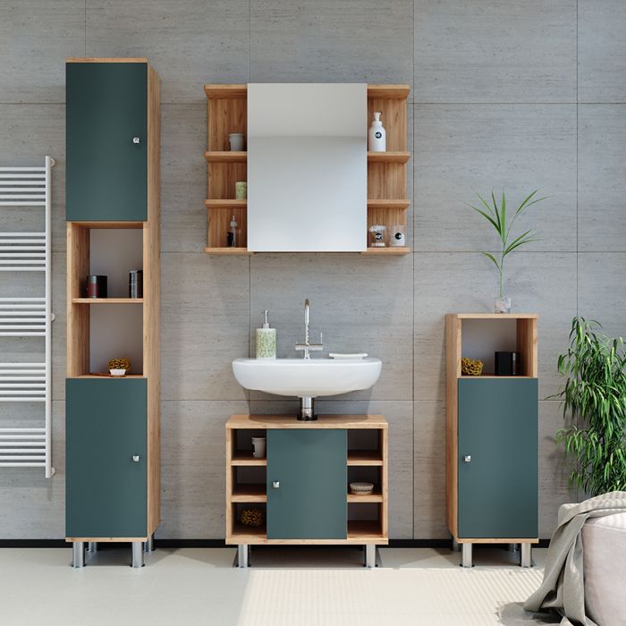 Meuble de rangement de salle de bain Fynn, 30x190cm, Chêne, Marron, Vicco - Maison