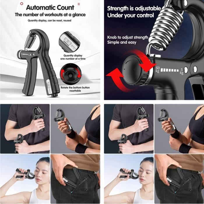 Hand Grip, Musculation Main, Musculation Avant Bras, 5-60 kg Ajustable Comptage Pince à Main La résistance Exerciseur de Doigt Exerciseur Poignet Hand Grip, Musculation Main, Musculation Avant Bras, 5-60 kg Ajustable Comptage Pince à Main La résistance Exerciseur de Doigt Exerciseur Poignet