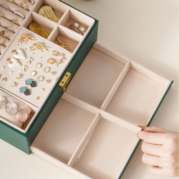 2Pk Pu Cuir Boîtes À Bijoux Velours Boîte De Rangement Vert