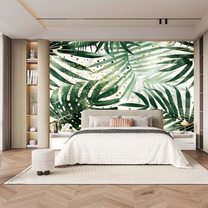 Papier Peint Feuilles Tropicales De La Jungle Vertes 400x280 cm 3D ...