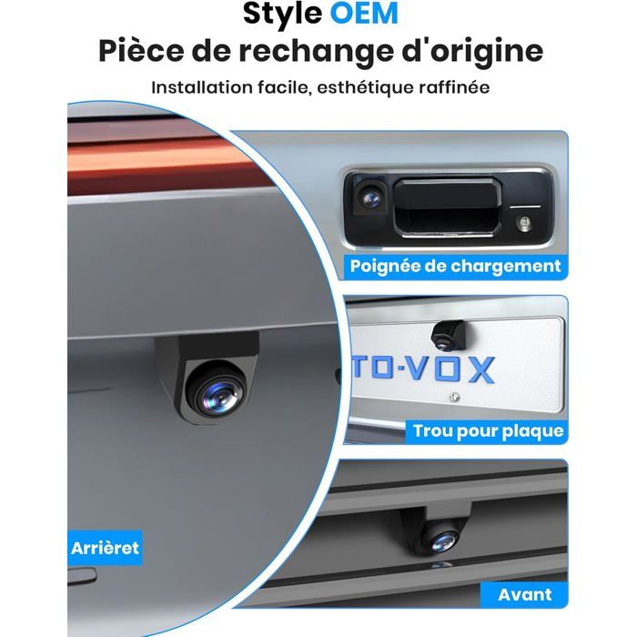 Caméra De Recul Voiture 180° Grand Angle HD 1080P - 6 Modes Vidéo, IP69K Étanche, Design OEM Discret Pour Voiture, SUV, Pick-up Et Camping-Car