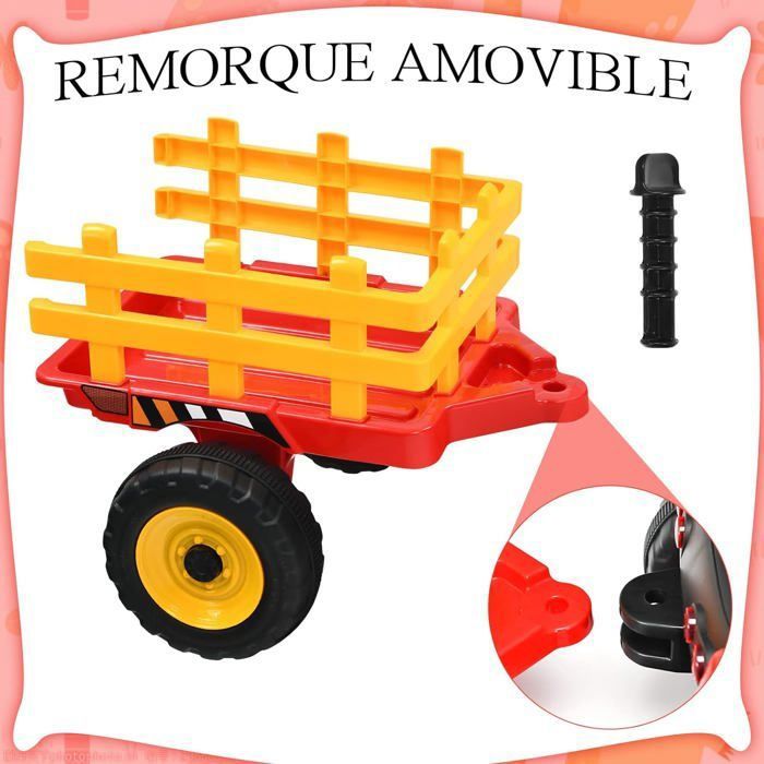 GOPLUS Tracteur Électrique Enfants 12V – Remorque Amovible, Phares LED, Musique, Bluetooth, Télécommande Parentale – 3 Ans+, 30 Kg