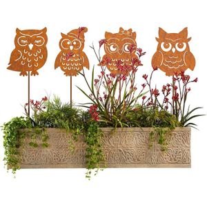 Lot De 2 Piquets Jardin Hibou Décoratifs – Ornements Extérieur Pour Pelouse & Pots De Fleurs