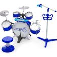 DREAMADE Kit de Batterie Enfants avec 5 Tambours, 2 Cymbales, Clavier à 8Touches, Microphone, Lumineux , Cadeau Enfants 3Ans+, Bleu-0