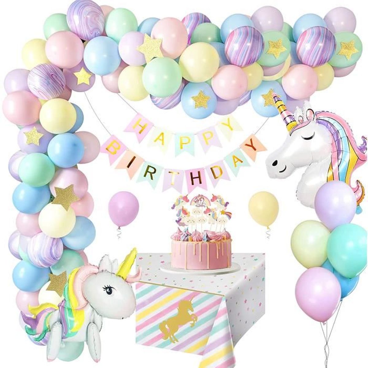Mmtx Licorne Decorations De Fete Anniversaire Pastel Ballons Decoration Anniversaire Licorne Avec Enorme Ballon De Licorne 3d Bann Cdiscount Maison