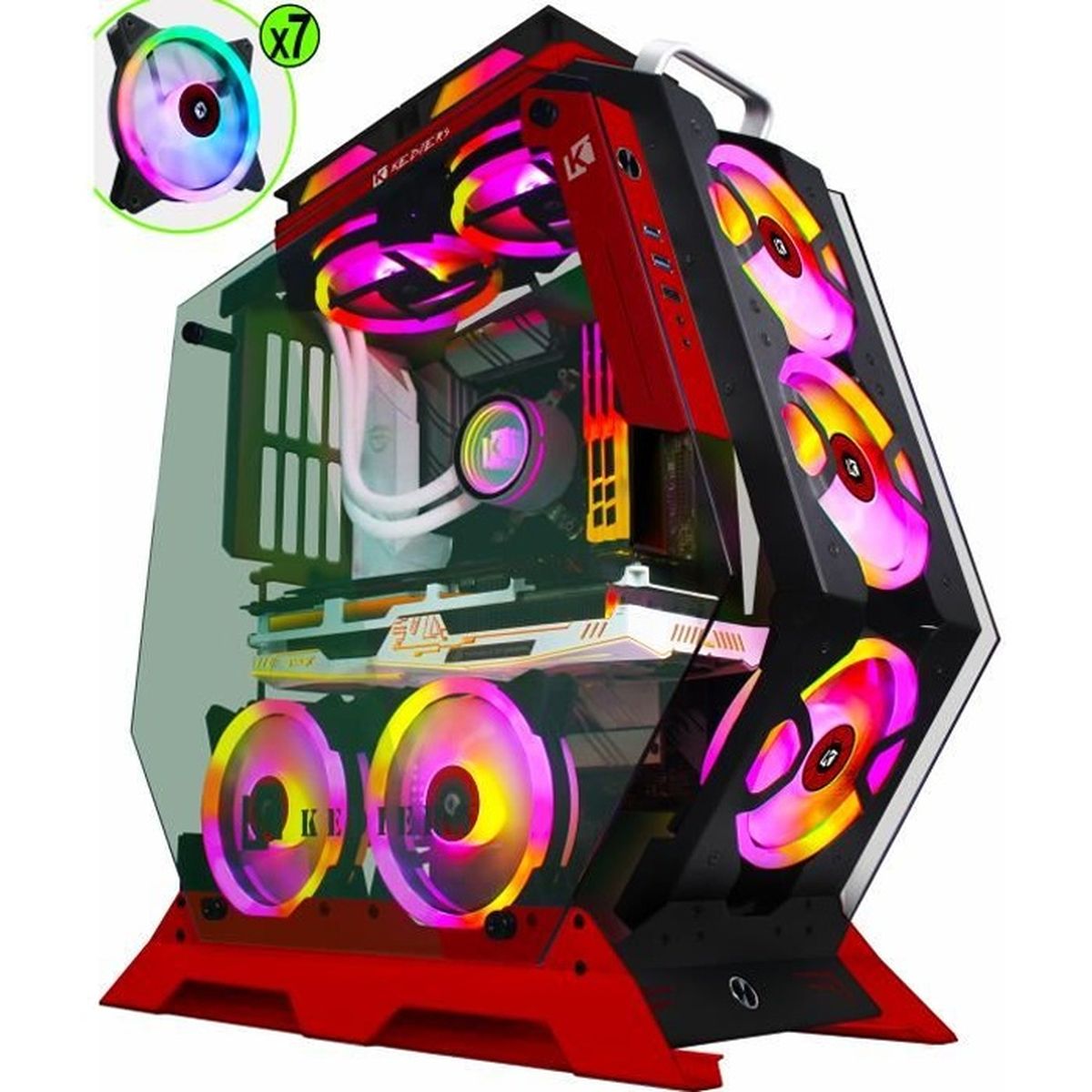 KEDIERS Boitier PC Gamer avec 7 Ventilateurs RGB，ATX Tour en Verre