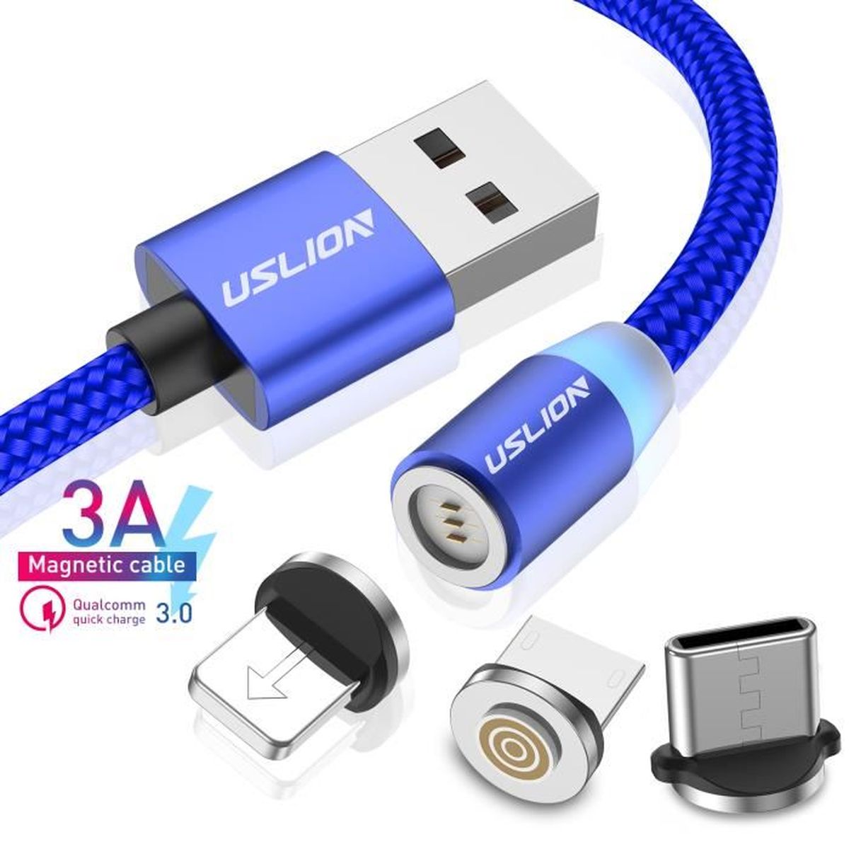 Câble USB Chargeur Magnétique LED Vert Pour iPhone//Lightning Charge Rapide Neuf