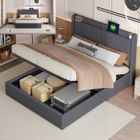 DANS LES NUAGES Lit 160x200 cm avec port usb et type-c, lit coffre 160x200 cm avec sommier à lattes, design moderne, tissu en lin, gris
