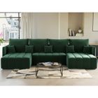 Petra - canapé panoramique en U - 7 places - convertible - avec coffre - en velours - Vert