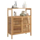COSTWAY Armoire Bas de Salle de Bain en Bambou,Meuble de Rangement avec Étagère Amovible Portes Persiennes,pour Entrée Salon