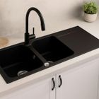 Evier Lisse évier réversible 2 cuves 1 égouttoir en résine noir Essebagno