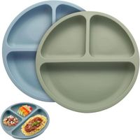 Lot de 2 assiettes pour enfant avec ventouse - En silicone antidérapant - Sans BPA - Passe au lave-vaisselle - Pour bébé et enfant