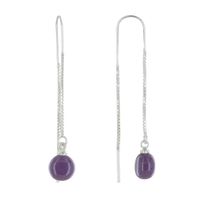 Les Poulettes Bijoux - Boucles d'Oreilles Chainette Argent et Perle Céramique - Violet