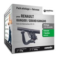 Attelage pour Renault KANGOO / GRAND KANGOO - 07/13-12/99 - rotule démontable - Westfalia - Faiseau universel 7 broches