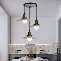 3 Lampes Suspension Luminaire Cuisine COUNT, E27 Disque Industrielle Lustre Abat-jour Métal Noir, Pour Bar Loft Salon Café, Ø22cm
