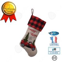 CONFO® Chaussettes de Noël, décorations, voitures en treillis rouge et noir, chaussettes de Noël, chaussettes sacs-cadeaux, chausset