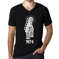 Homme T-Shirt Col V Vivre Vite Ne Jamais Mourir Guitare Et Rock & Roll Depuis 1974 – Live Fast, Never Die Guitar And Rock & Roll