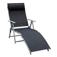 Outsunny transat chaise longue bain de soleil pliable dossier inclinable multi-positions têtière fournie métal époxy textilène noir