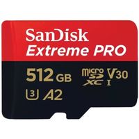 Carte Mémoire SanDisk Extreme Pro microSDXC 512Go Class 10 UHS-I U3 V30 200MB/S 140MB/S A2 C10