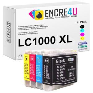 Lot De 4 Cartouches D'encre Jaune Compatibles Brother LC970Y & LC1000Y - 15ml Chacune, Non-OEM, Neuf Sous Blister