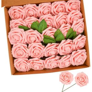 FLEUR ARTIFICIELLE 25 Pièces Rose Artificielle Fleurs Artificielles, 8Cm Tête De Fausse Rose En Mousse Avec Tiges Pour Les Bouquets De Mariage [u858]