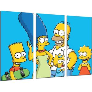 TABLEAU - TOILE Peintures - Tableaux Caméra Photo Simpsons Bart Homer Taille Totale : 97 X 62 Cm Xxl Multicolore