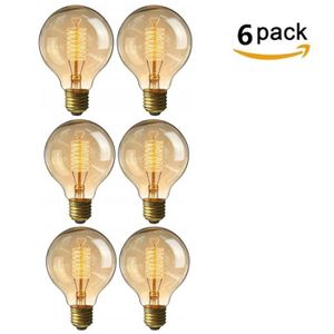 2 Pack Ampoule E27 Vintage,Fil Lampe RéTro Antique 220-240V Grosse Ampoule  6W=60W Globe G80 Ampoule Filament 2200K Blanc Chaud - Cdiscount Maison