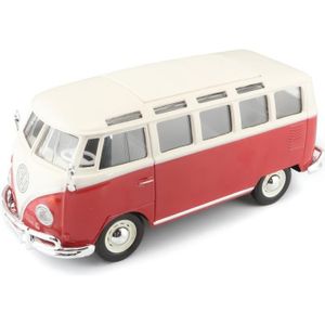 VOITURE - CAMION Voiture miniature - MAISTO - Volkswagen T1 Combi Samba M31956 - En métal - Rouge à l'échelle 1/25ème