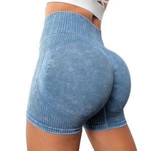 SHORT DE SPORT Short,Shorts sans couture en Spandex pour femmes,collants doux,taille haute,tenues de Fitness- blue3[F1985]