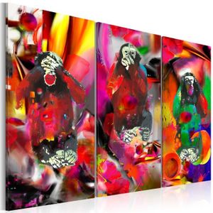 TABLEAU - TOILE Tableau Crazy Monkeys - triptych 120x80 cm - Table