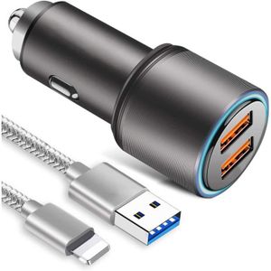 Allume Cigare USB,Chargeur Voiture Quick Charge 3.0 Rapide avec Câble pour  iPhone 12/11/14/13 Pro/13 Pro Max/13 Mini/SE 2020 2022/XR XS X/XS Max/7 8  Plus/6S,30W Adaptateur Secteur/Prise 2 Ports : : High-Tech