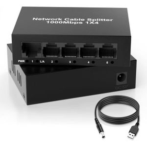 SWITCH - HUB ETHERNET  Rj45 Switch Réseau 5 Ports Gigabit, Commutateur Réseau Ethernet Avec Adaptateur De Câble D'Alimentation Usb Pour Cat7-Cat6-C[s3218]