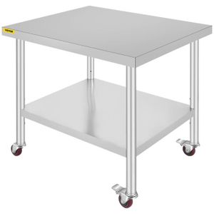 PLAN DE TRAVAIL Table de Travail Inox - VEVOR - Table de Préparation 91x76x86 cm - avec 4 roues 2 Étagères - Commercial Cuisine.