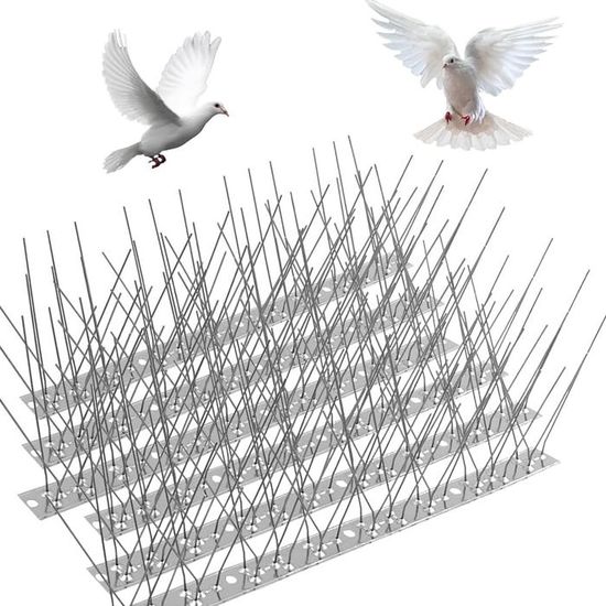 Piques Anti-pigeons En Acier Inoxydable - Lot De 4 Bases + 60 Paires De Piques - Longueur 25 Cm - Pour Balcon, Toit, Clôture, Barrière - 4