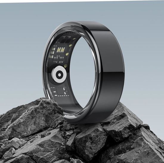 Bague Connectée Homme 2025 | Suivi Fréquence Cardiaque, SpO2, Sommeil, Pas | Étanche IPX8 | Sans Abonnement