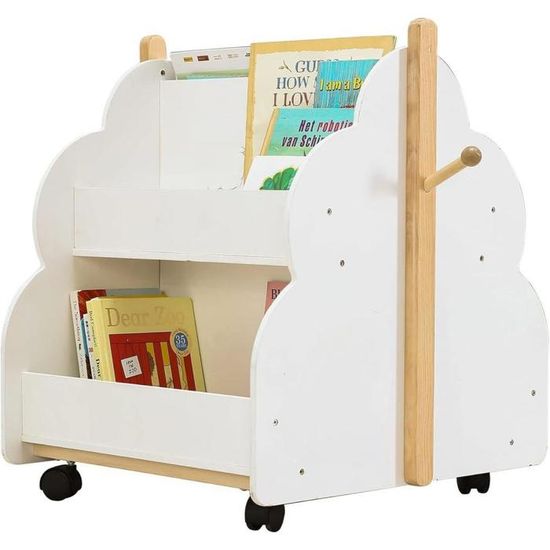 Bibliothèque Tournante Enfant 3 étages Blanc - étagère Pivotante 360° Pour Livres Et Jouets - 40x40x97 Cm - MDF Laqué