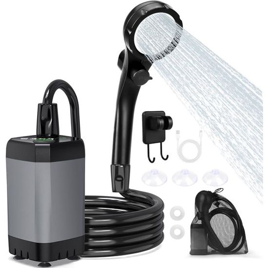 Douche De Camping Portable 9000mAh Type C - Pompe Rechargeable Avec Affichage Numérique Et Angle Ajustable