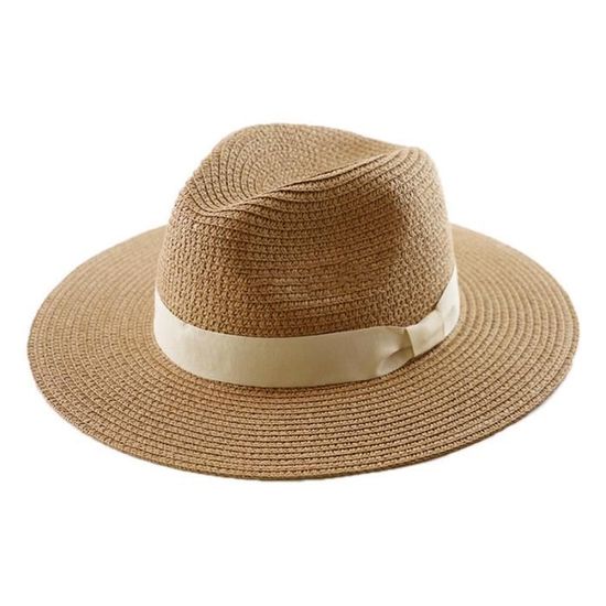 Chapeau De Paille à Larges Bords Pliable - Taille Réglable 60-64 Cm - Protection Solaire UV, Pour Plage, Camping, Jardin, Randonnée (beige)