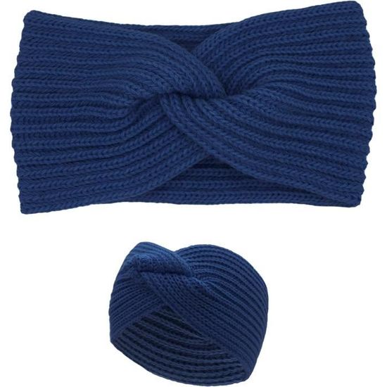 Colours & Beauty Bandeau Cheveux De Laine Bleu Foncé Pour Femmes Made In Italy | Cache-oreilles Femmes Tricoté | Bandeau Oreille D'Hiver Femmes | Serre-tête Thermique