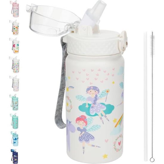 Gourde Enfant PLUSHCEWT 500 Ml – Paille Silicone, Sans BPA, Fermeture à Loquet, étanche, Poignée Intégrée, 5 Couleurs Vives, Pour L'école Et Le Sport
