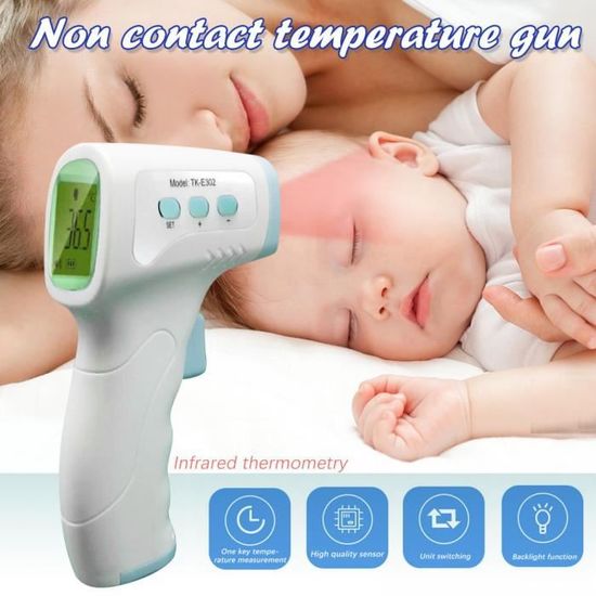 Thermomètre Frontal Sans Contact - Lecture En 1s, Mémoire 32 Mesures, Écran LCD Rétroéclairé (Couleur Selon Fièvre)